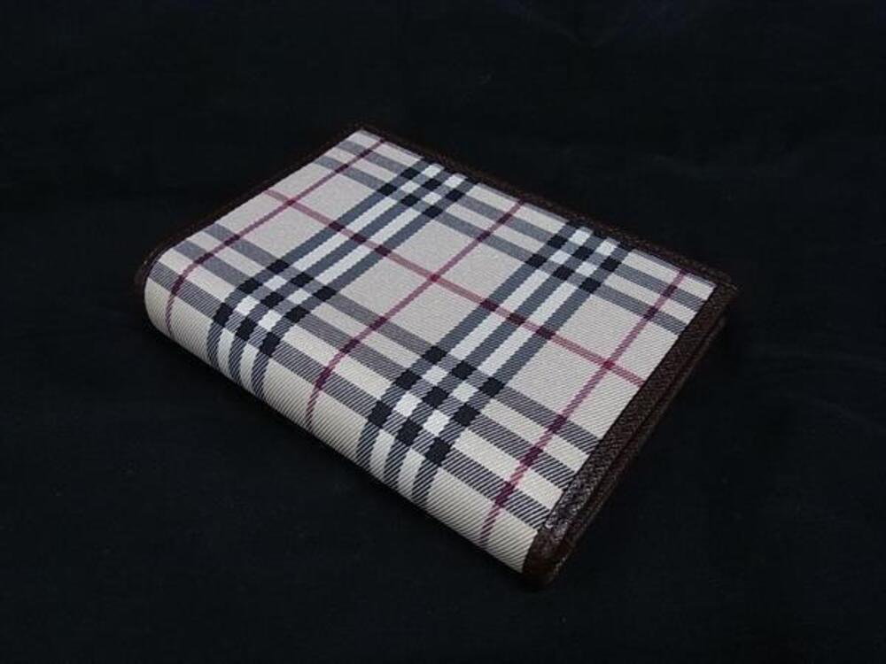 Burberry Nova Canvas Leather Bi Clasp Wallet Check fold Black